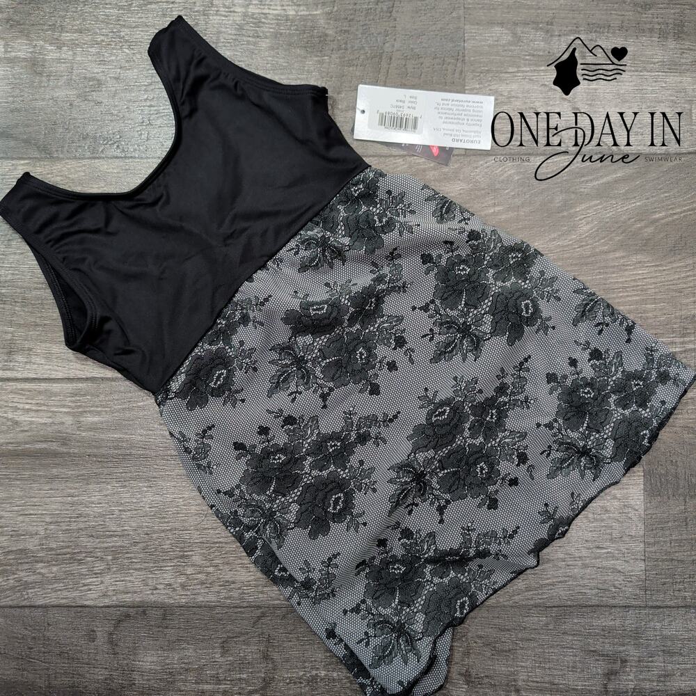 Eurotard Vintage Lace Dance Dress Leotard Black Floral NWT Size L